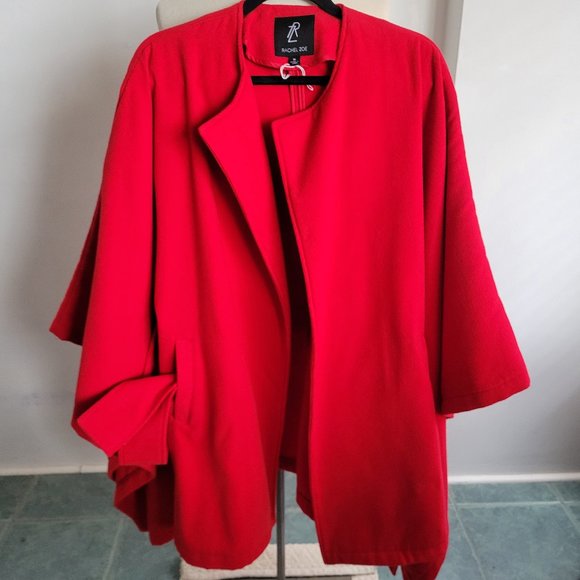 Rachel Zoe Jackets & Blazers - Luxe Rachel Zoe Red Belted Poncho Cape Coat (Size Medium)